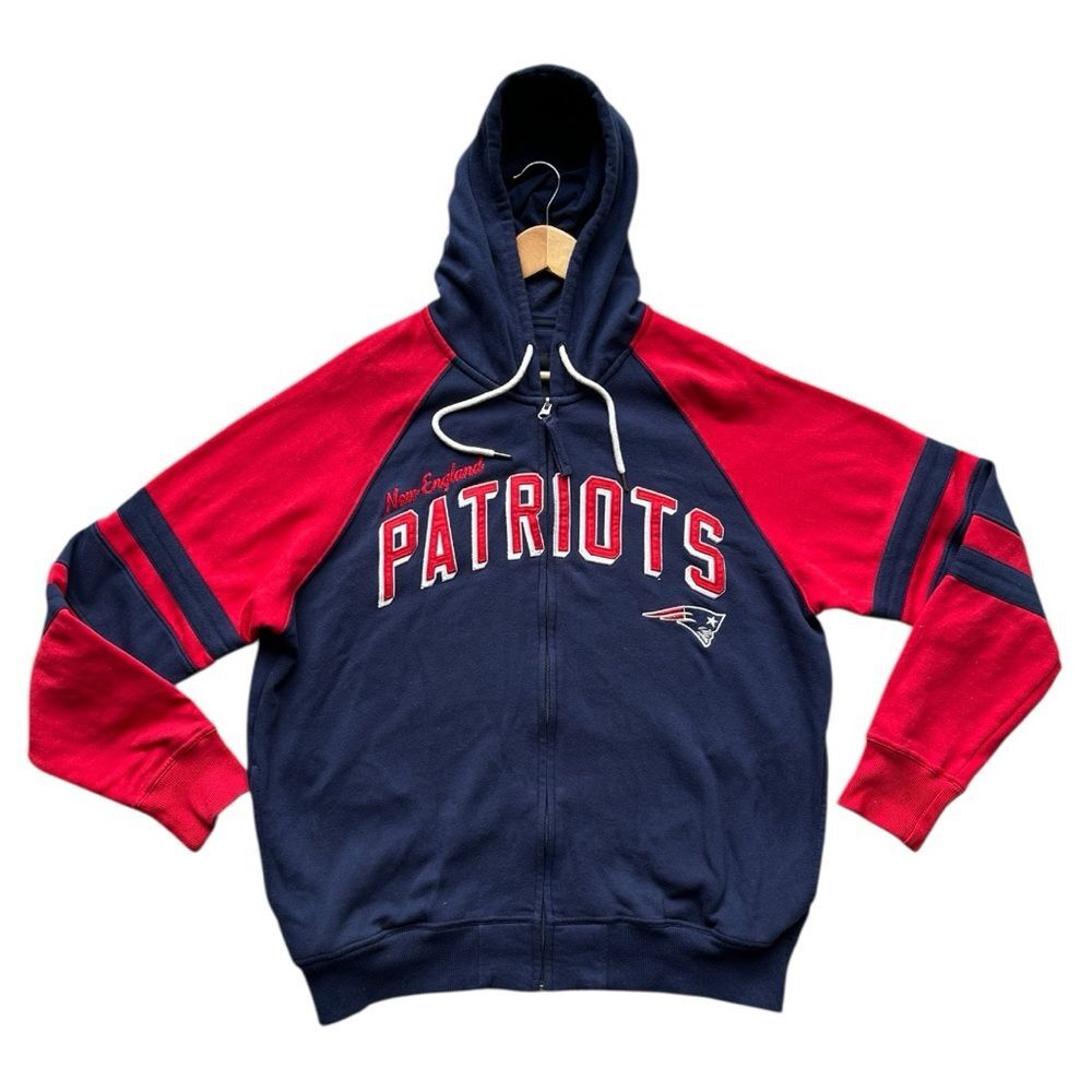 New England Patriots NFL Zip-Up Hoodie Blue Red Large Football East Coast Sports